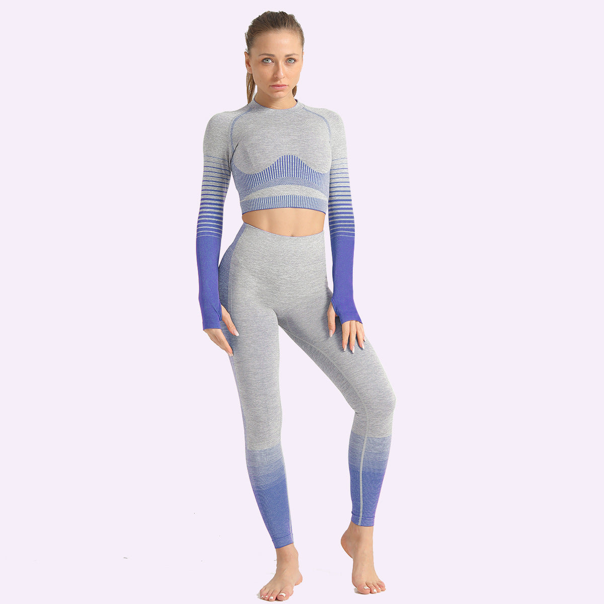 Seamless Ombre Yoga Set blue